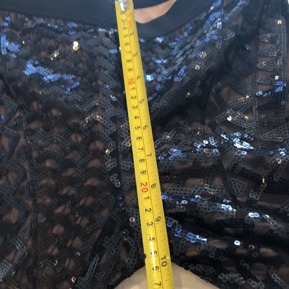 Black Sequins + Mesh Pattern, Beige Lined Stretch… - image 6